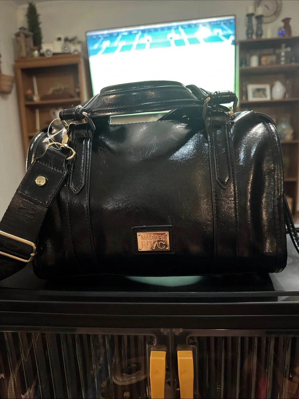 Steve Madden Black Vegan Leather with Goldtone accents Satchel